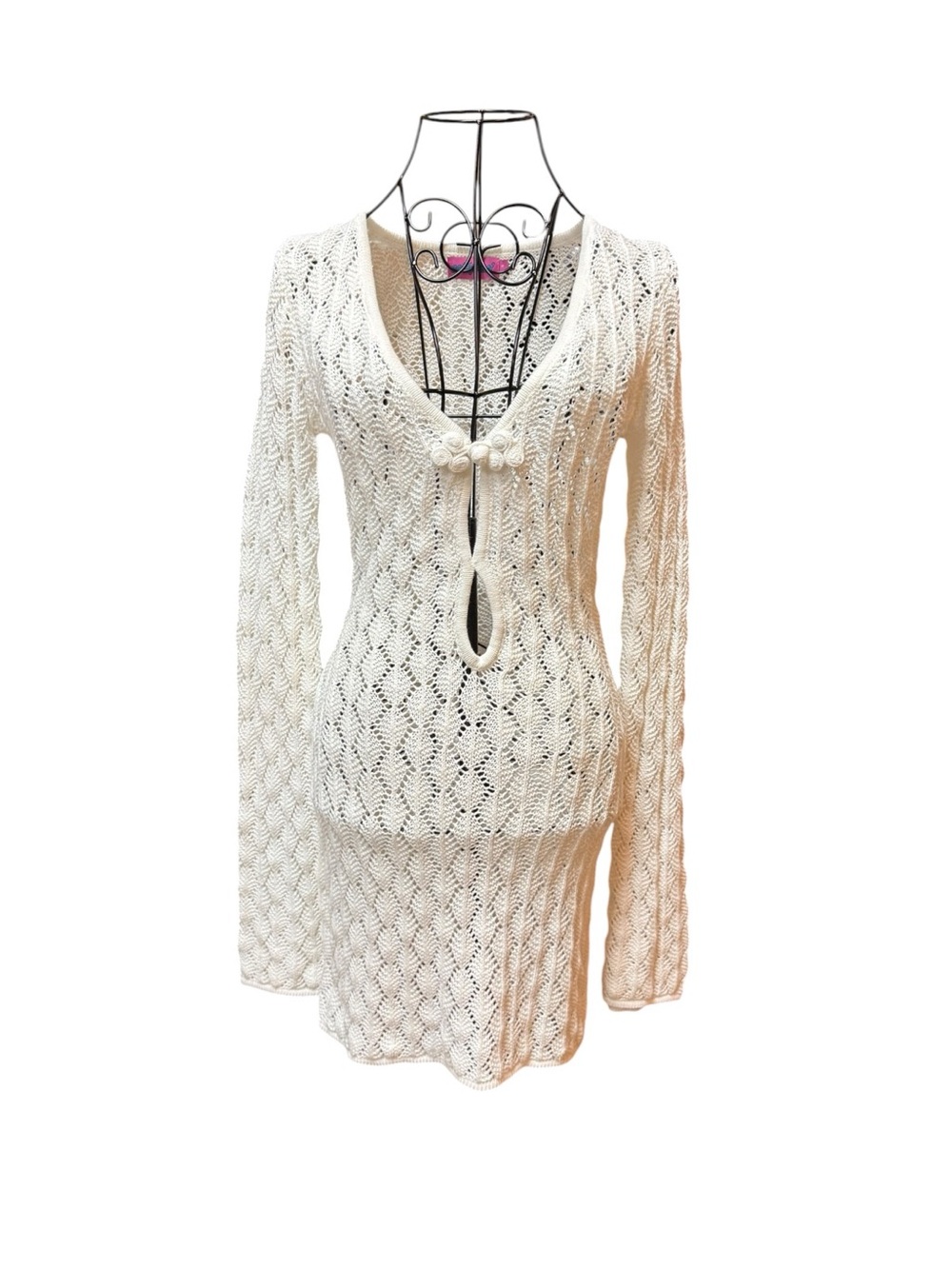 Edikted Crocheted Open Knit White Bell sleeved Dress Cover up Small